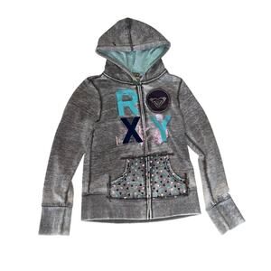Roxy Junior XXS Front Zip Distressed Logo Hoodie Jacket